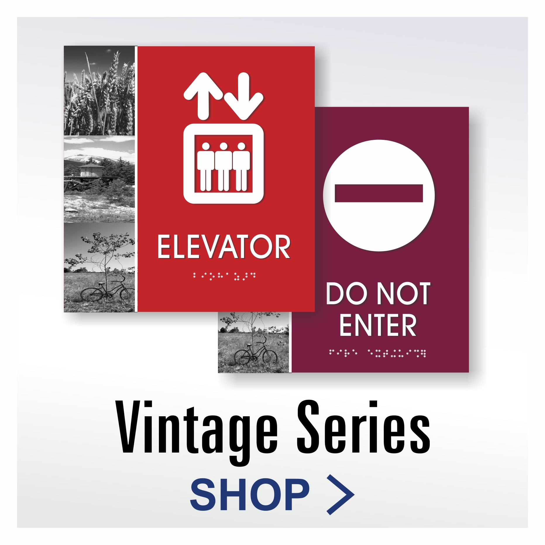 Old Photograph Vintage Series Pictogram ADA Braille tactile signs for wayfinding & room ID